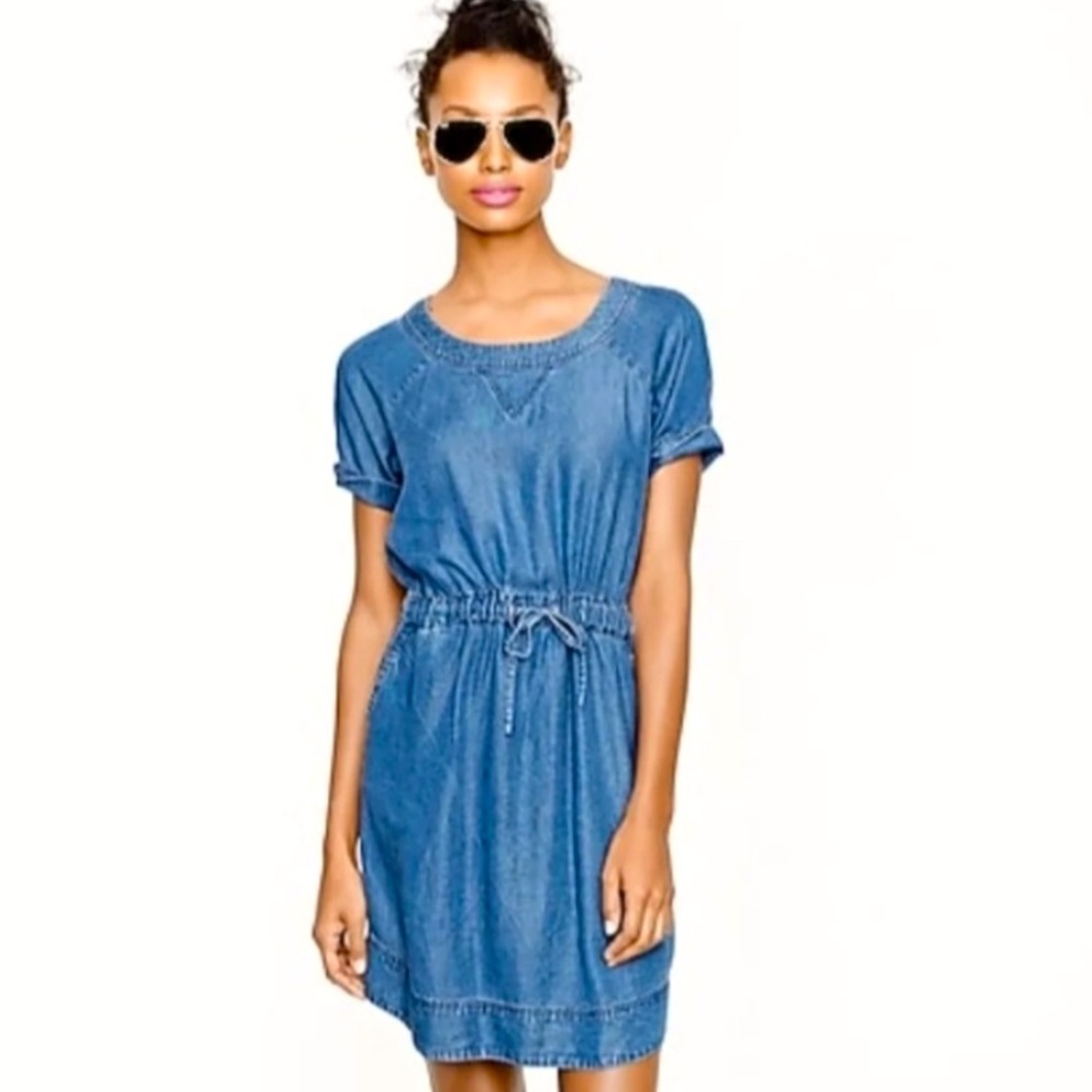 🌻 J. Crew Lightweight Chambray Tencel Denim Dress w/Pockets, Size L, Blue